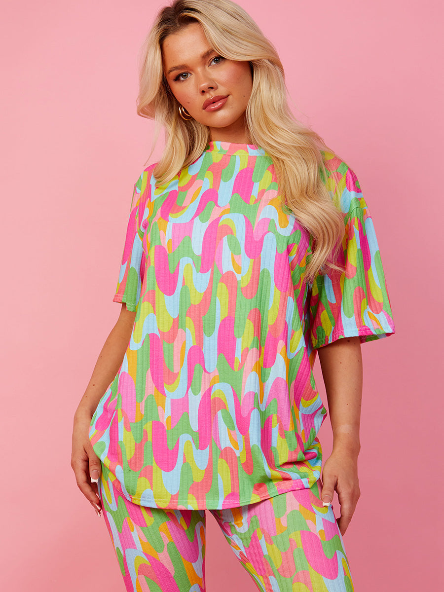 Colour Drip Oversized Top & Flare Trouser Co-ord