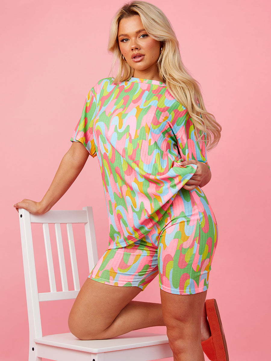 Colour Drip Printed Oversized Top & Shorts Co-ord