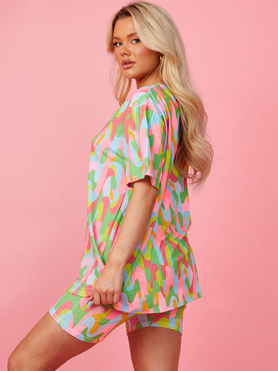 Colour Drip Printed Oversized Top & Shorts Co-ord