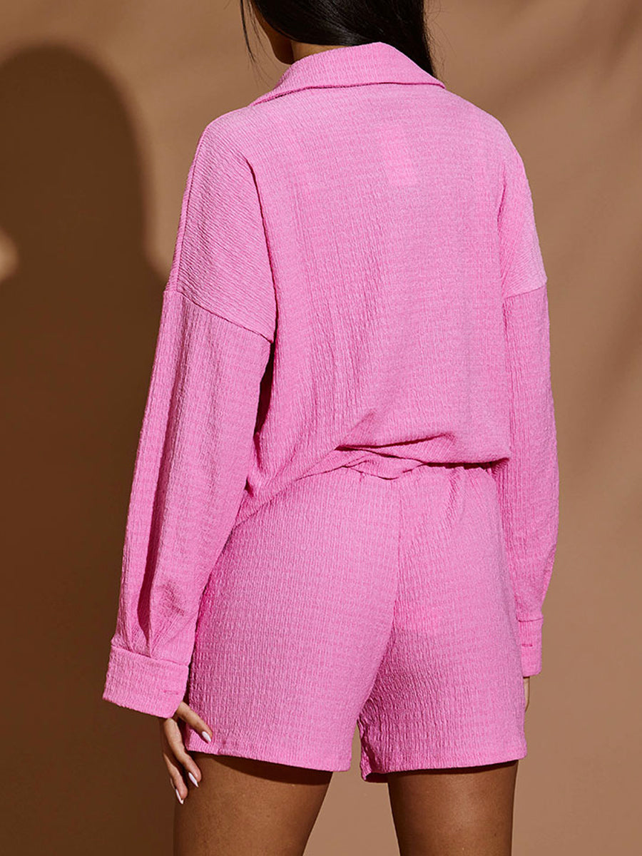Textured Dual Pocket Blouse & Shorts Co-ord