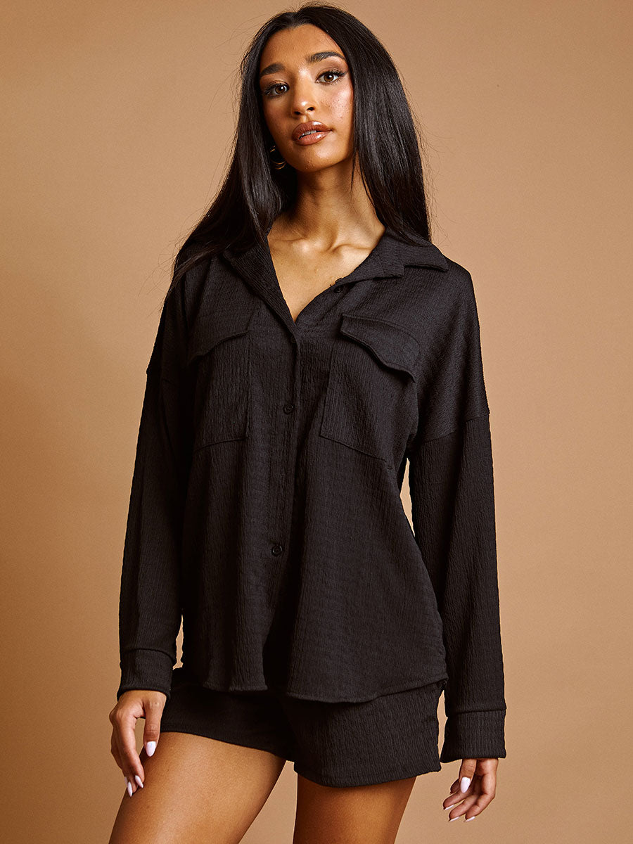 Textured Dual Pocket Blouse & Shorts Co-ord