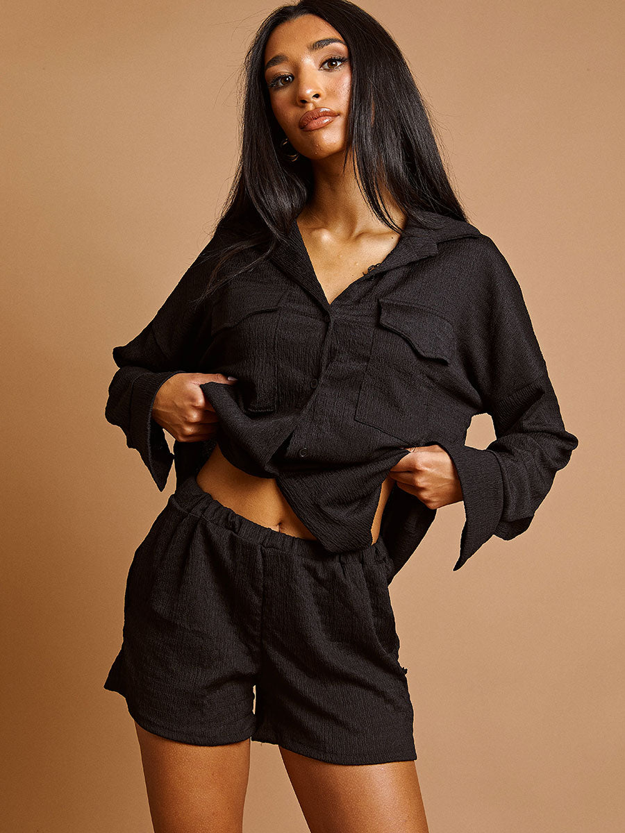 Textured Dual Pocket Blouse & Shorts Co-ord