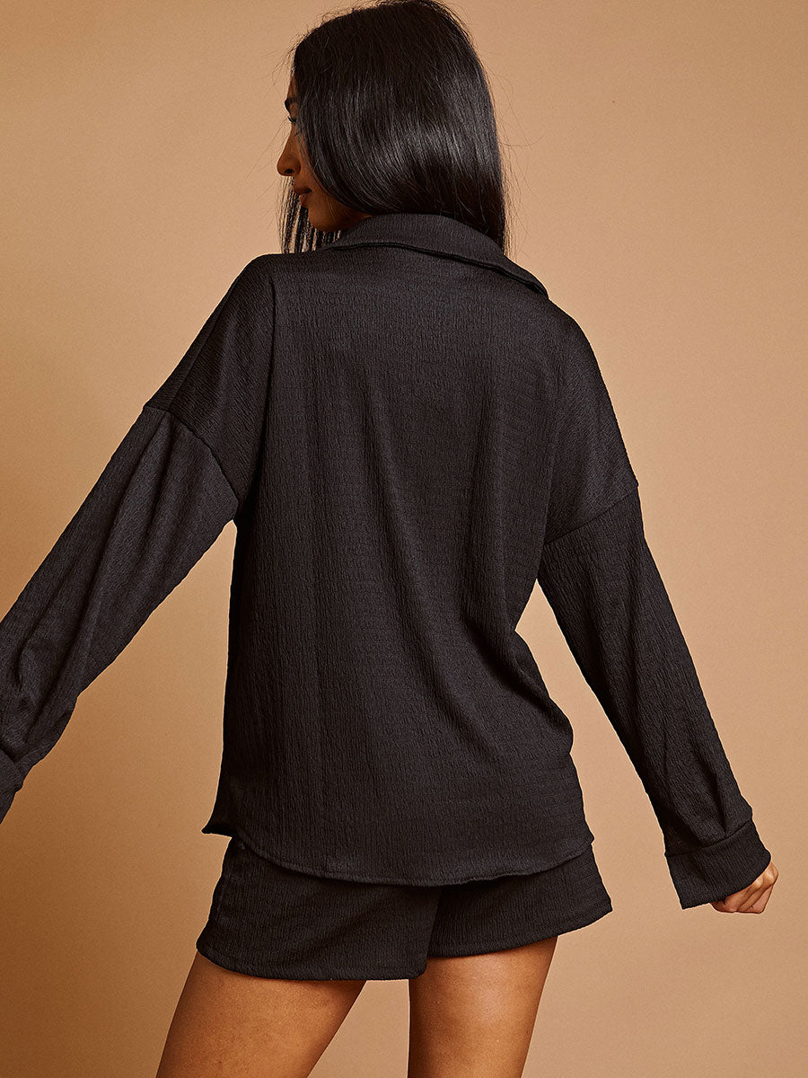 Textured Dual Pocket Blouse & Shorts Co-ord