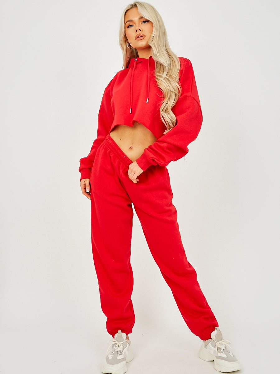 Raw Hem Cropped Hoodie & Jogger Fleece Co-ord