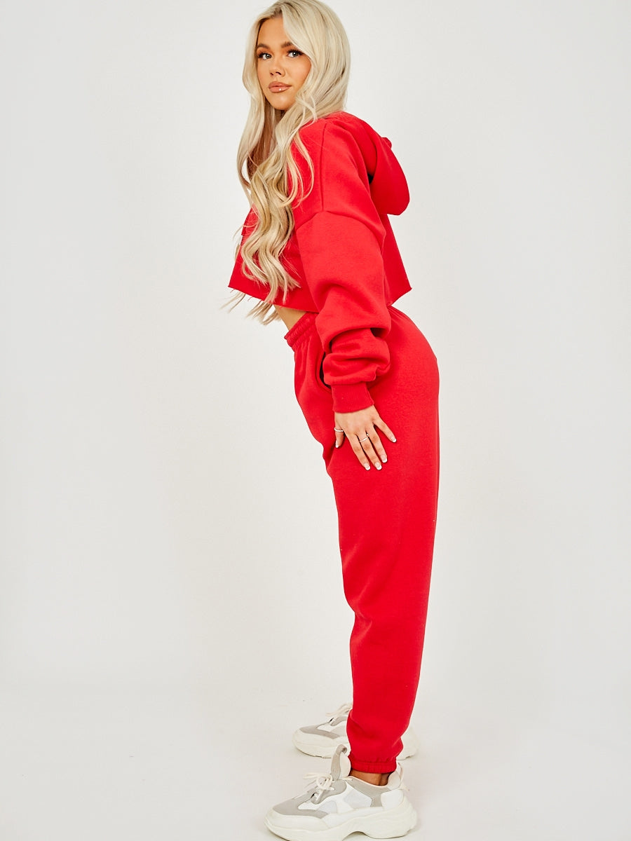 Raw Hem Cropped Hoodie & Jogger Fleece Co-ord