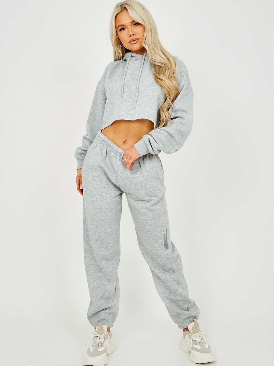 Raw Hem Cropped Hoodie & Jogger Fleece Co-ord