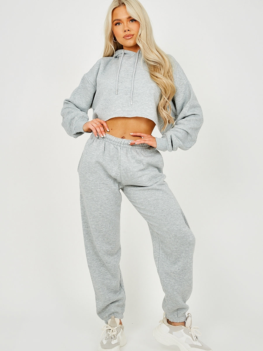 Raw Hem Cropped Hoodie & Jogger Fleece Co-ord