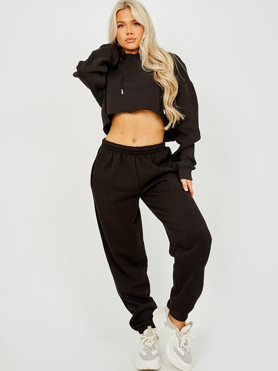 Raw Hem Cropped Hoodie & Jogger Fleece Co-ord