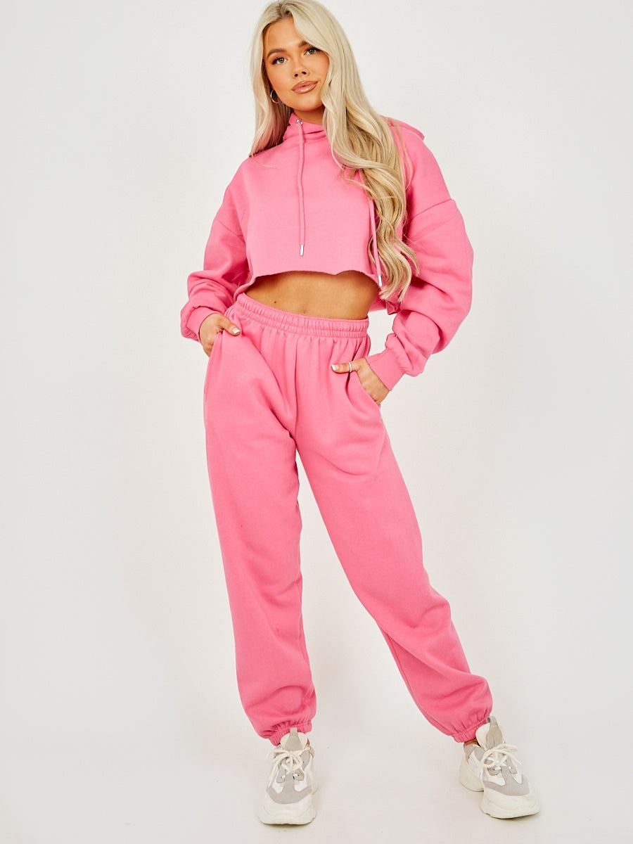 Raw Hem Cropped Hoodie & Jogger Fleece Co-ord