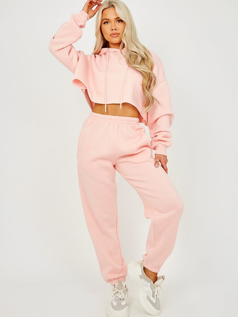 Raw Hem Cropped Hoodie & Jogger Fleece Co-ord