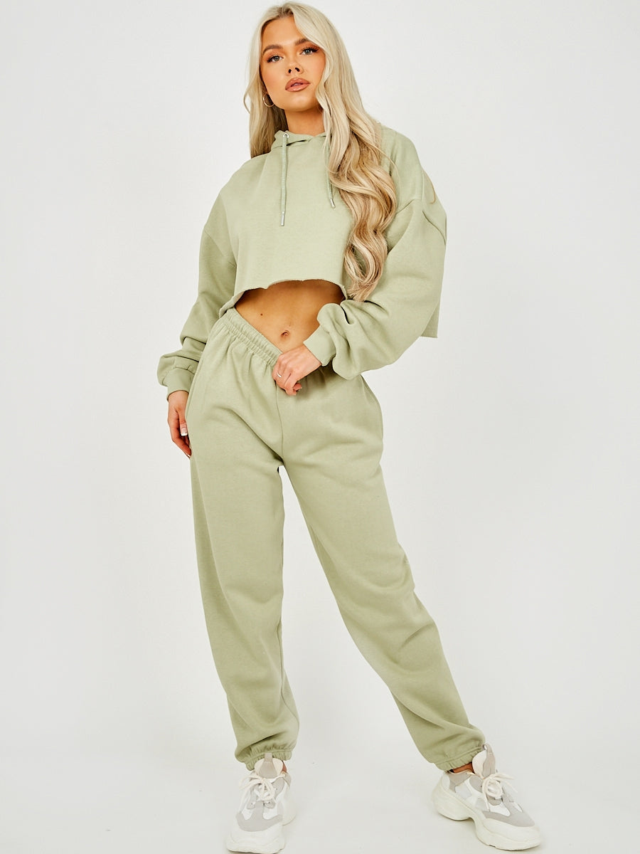 Raw Hem Cropped Hoodie & Jogger Fleece Co-ord