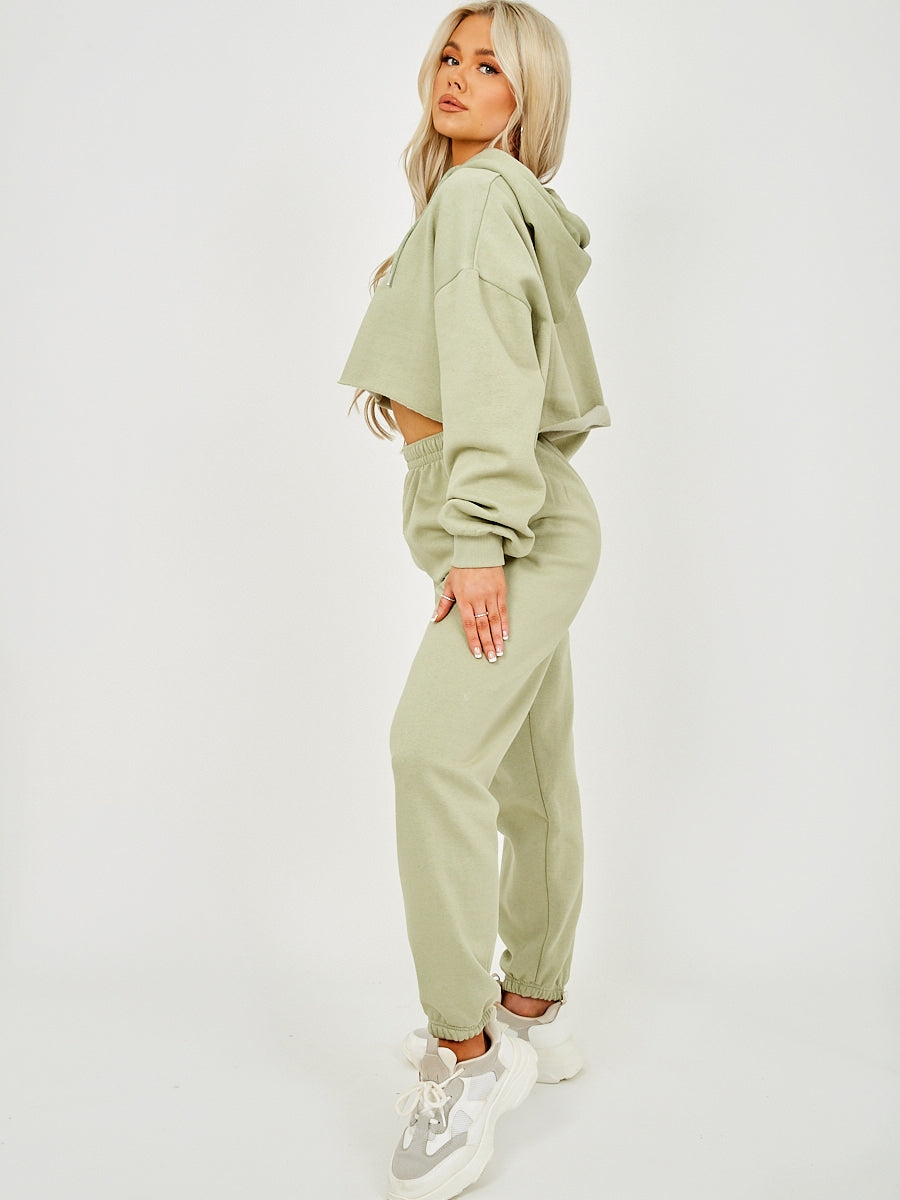Raw Hem Cropped Hoodie & Jogger Fleece Co-ord