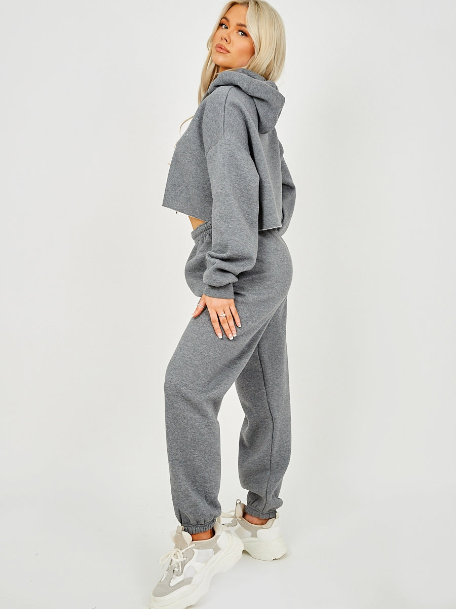 Raw Hem Cropped Hoodie & Jogger Fleece Co-ord