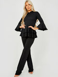 Layered Frill Hem Hooded Ribbed Co-ord