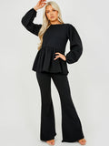 Peplum Frill Top & Wide Leg Trouser Co-ord
