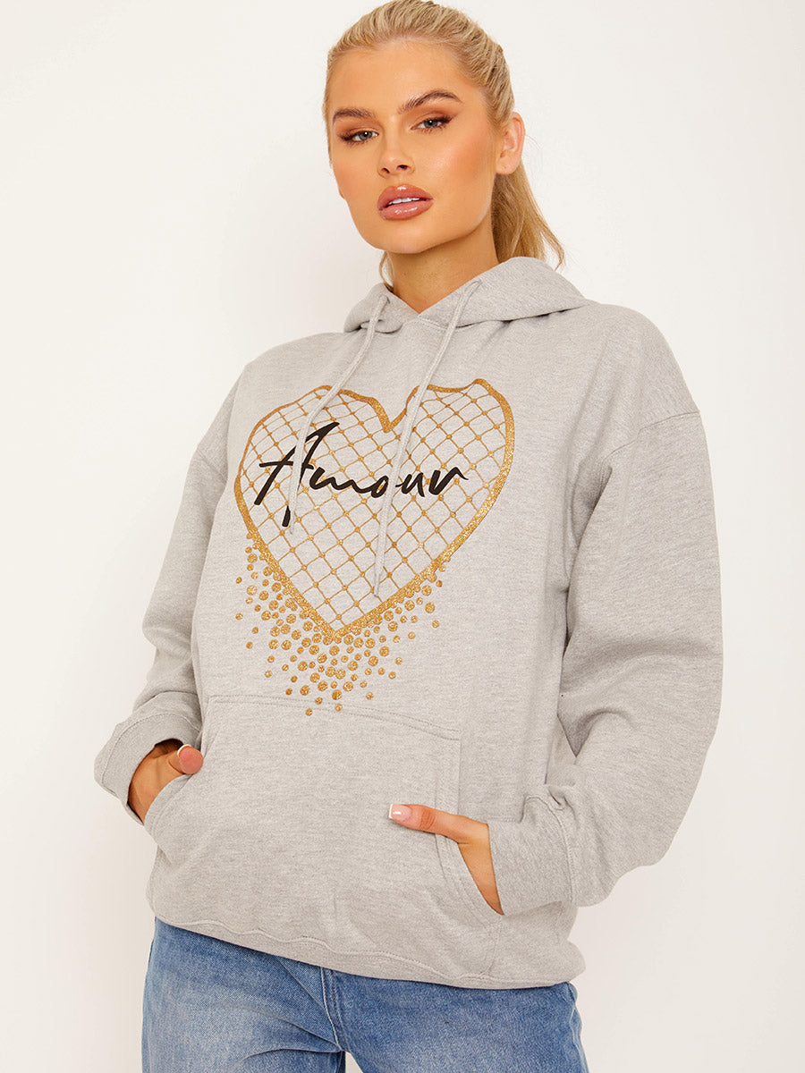 Amour Heart Graphic Fleeced Hoodie