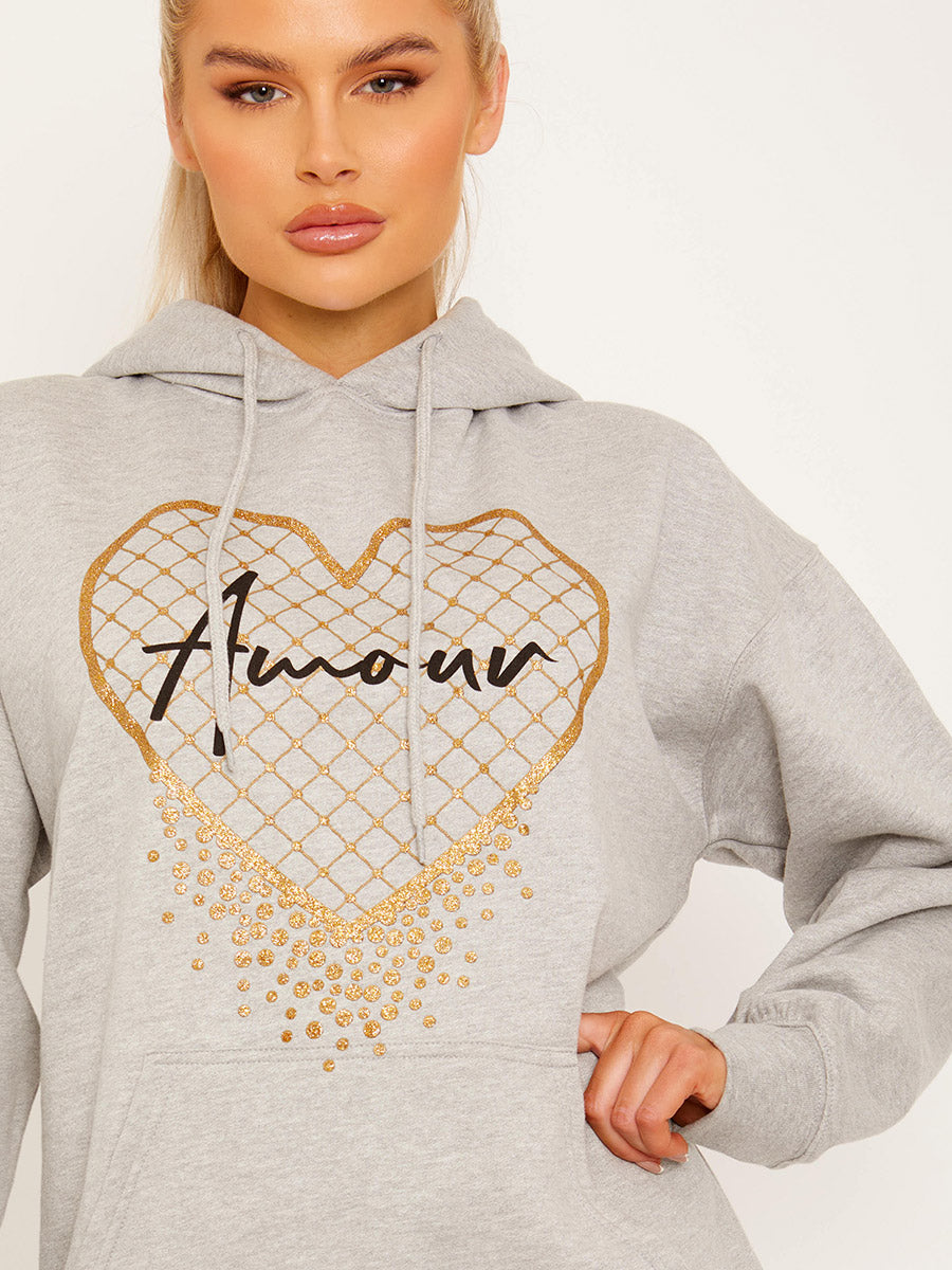 Amour Heart Graphic Fleeced Hoodie
