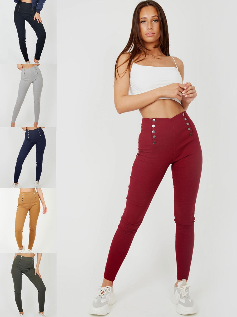 Mock Button High Waist Jeggings Multi Pack