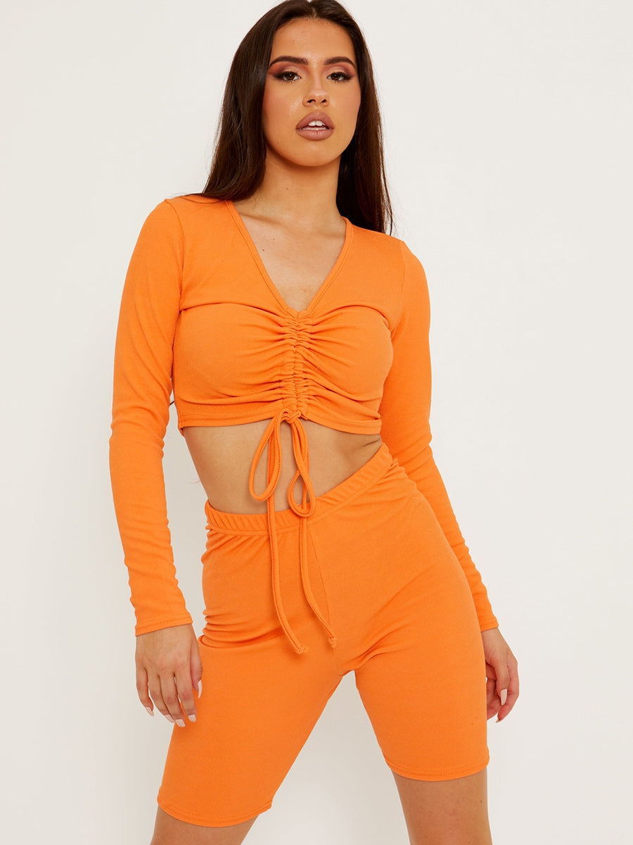 Ruched Crop Top & Scrunch Back Shorts Ribbed Co-ord