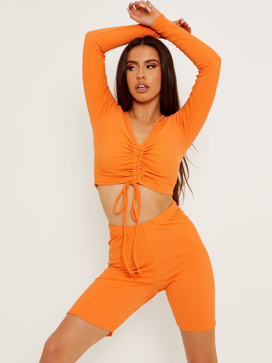 Ruched Crop Top & Scrunch Back Shorts Ribbed Co-ord