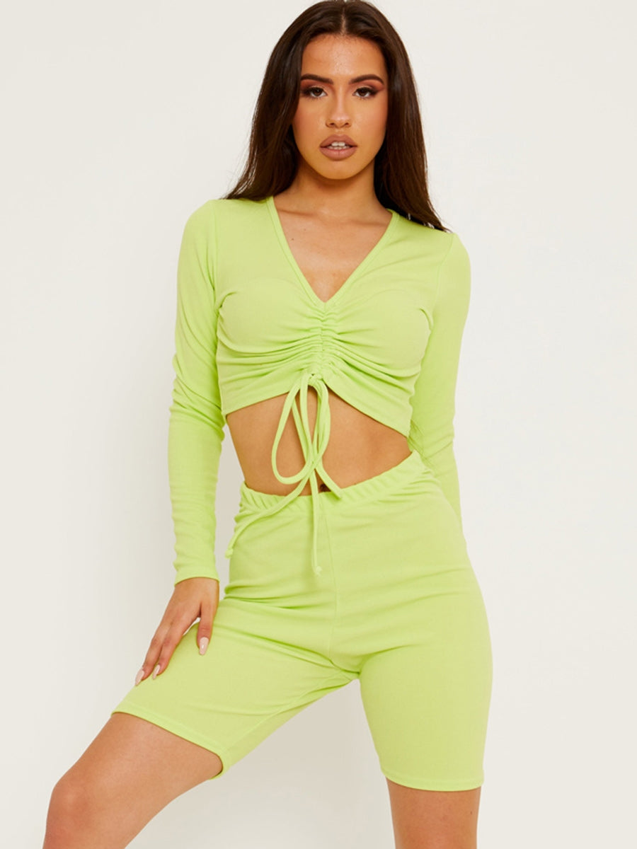 Ruched Crop Top & Scrunch Back Shorts Ribbed Co-ord
