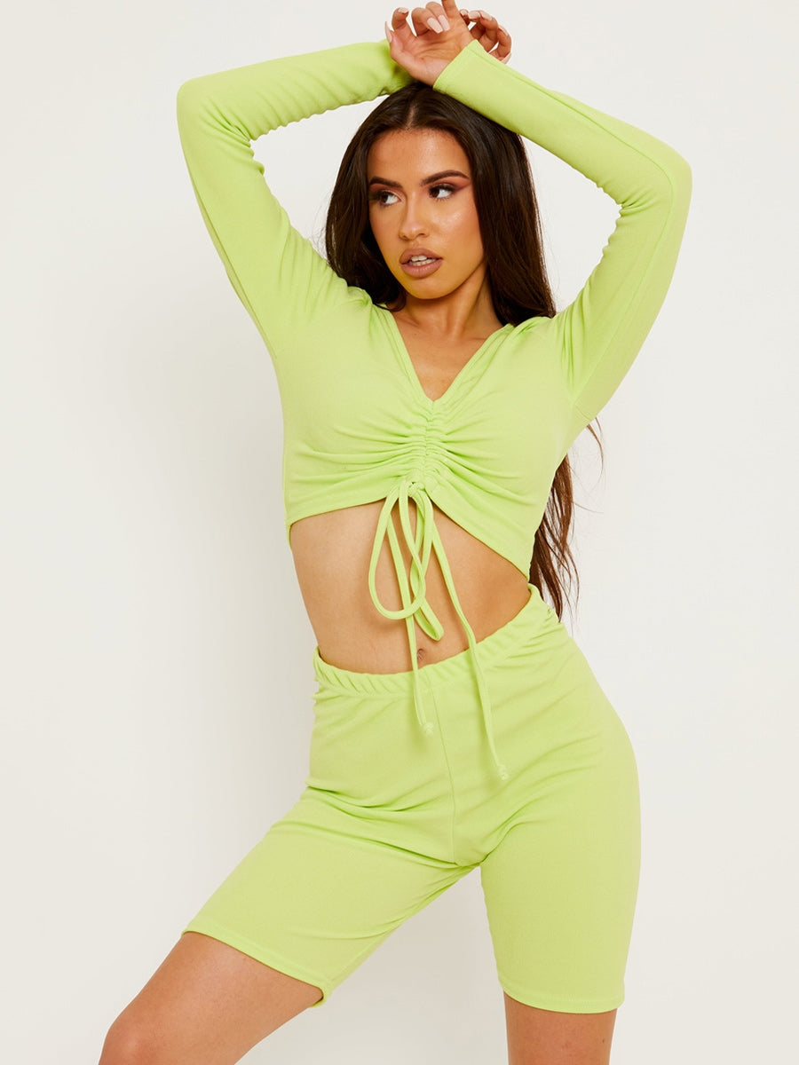 Ruched Crop Top & Scrunch Back Shorts Ribbed Co-ord