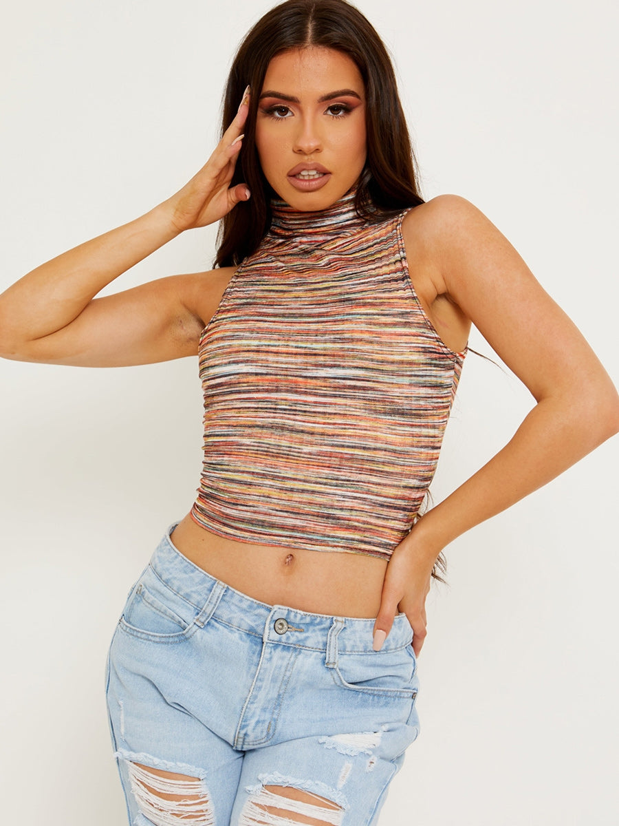 Multi Coloured High Neck Vest Top