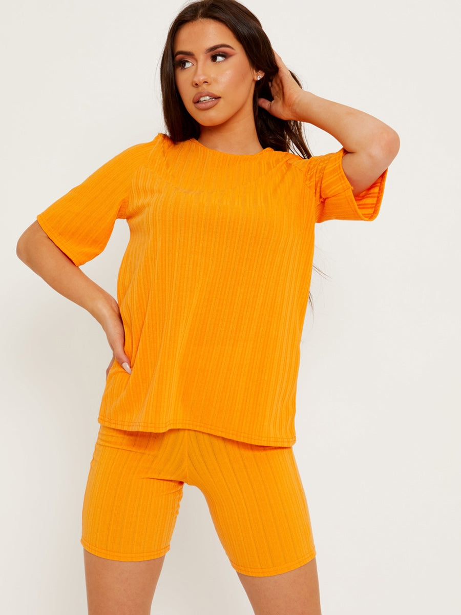 Ribbed Oversized Top & Shorts Co-ord