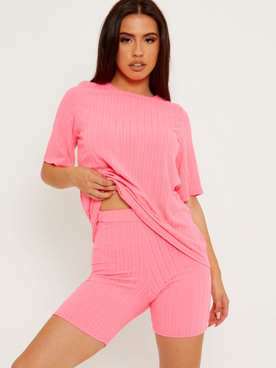 Ribbed Oversized Top & Shorts Co-ord
