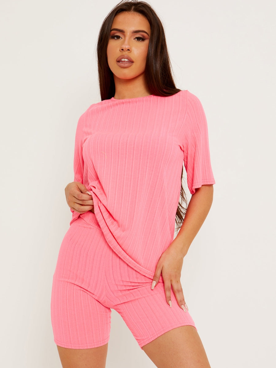 Ribbed Oversized Top & Shorts Co-ord