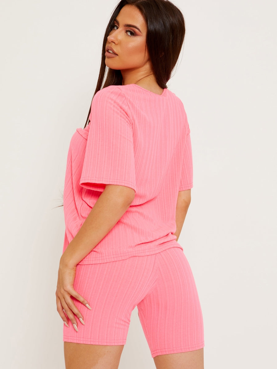 Ribbed Oversized Top & Shorts Co-ord