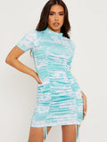Tie-Dye Ribbed Ruched Dress