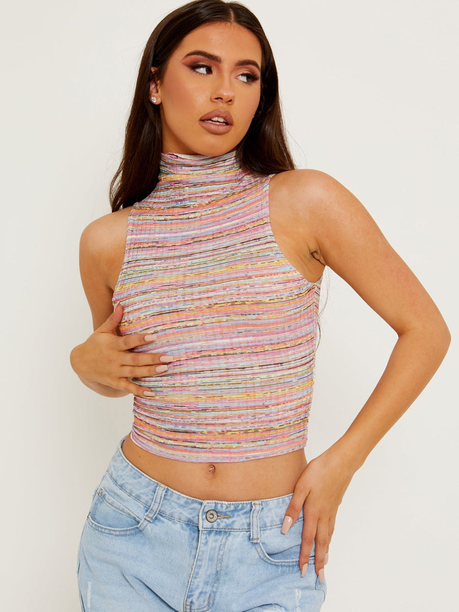Multi Coloured High Neck Vest Top