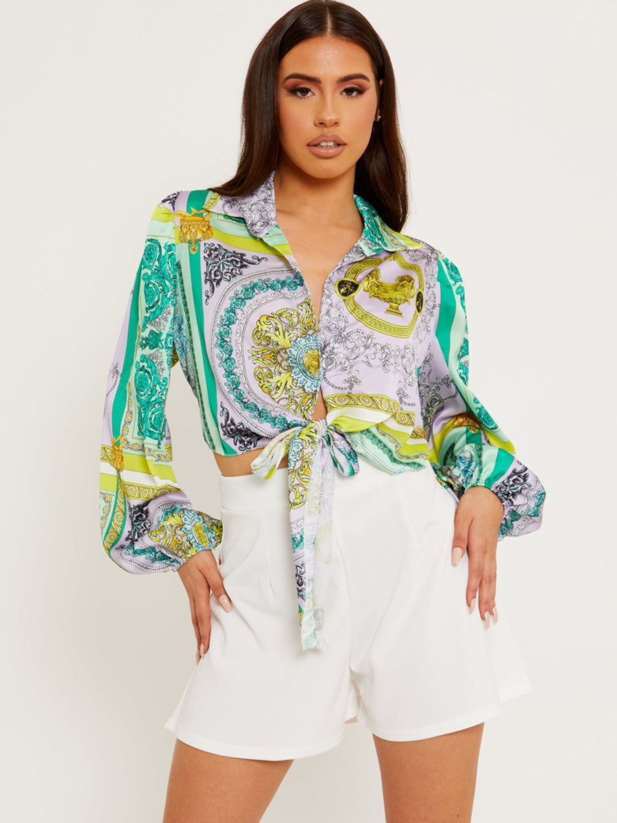 Patterned Print Tie Knot Shirt Top