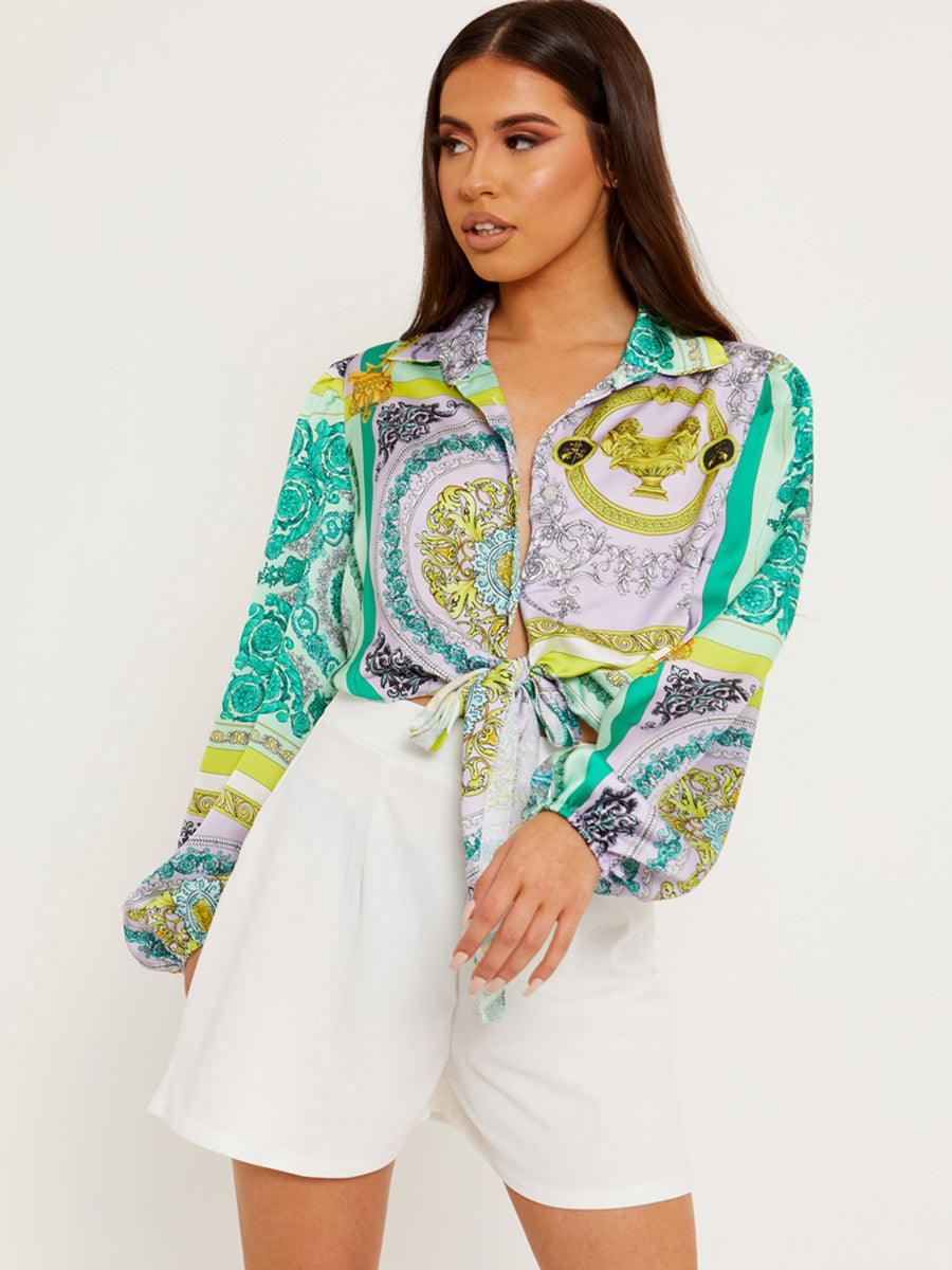 Patterned Print Tie Knot Shirt Top