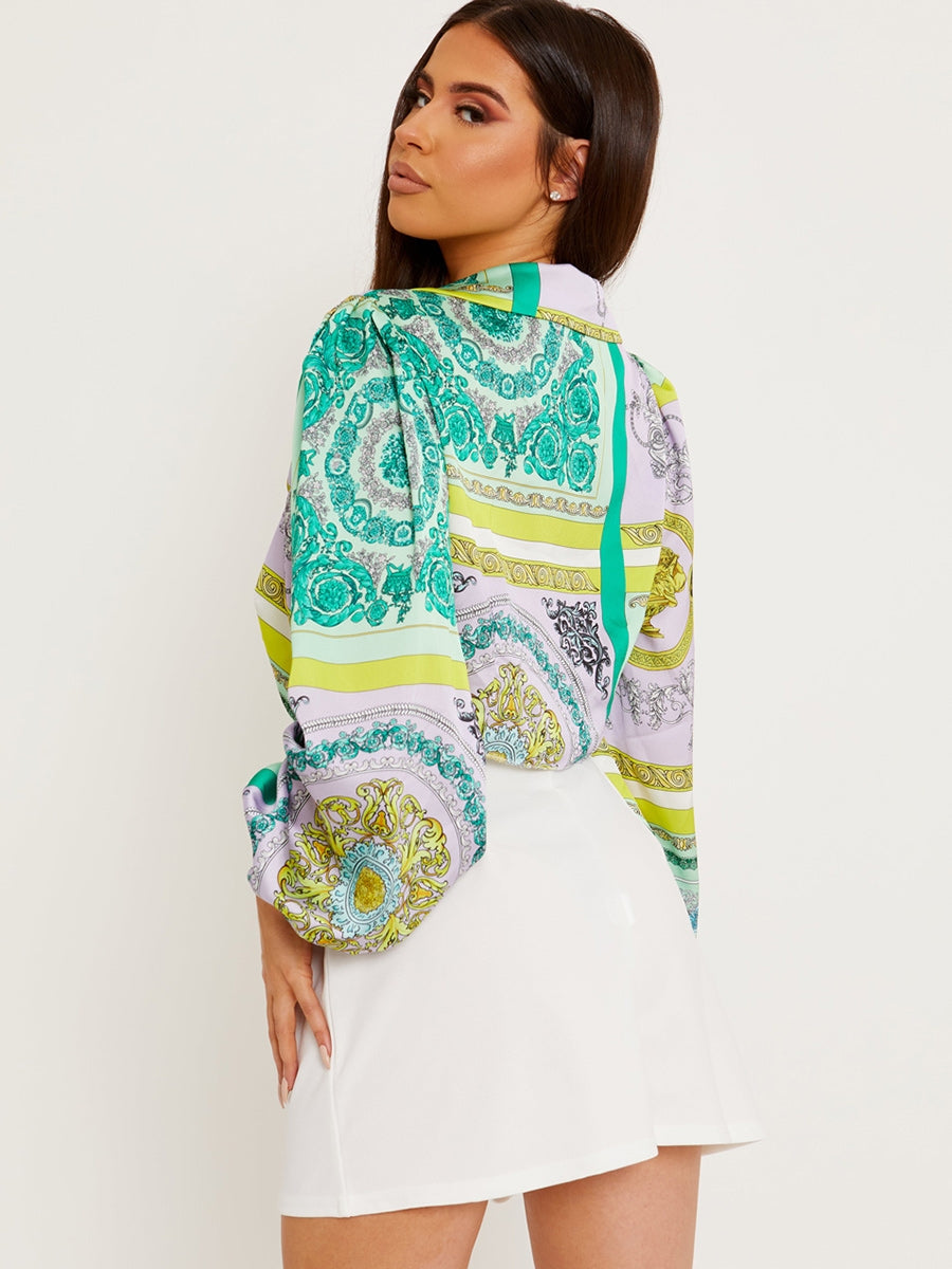 Patterned Print Tie Knot Shirt Top