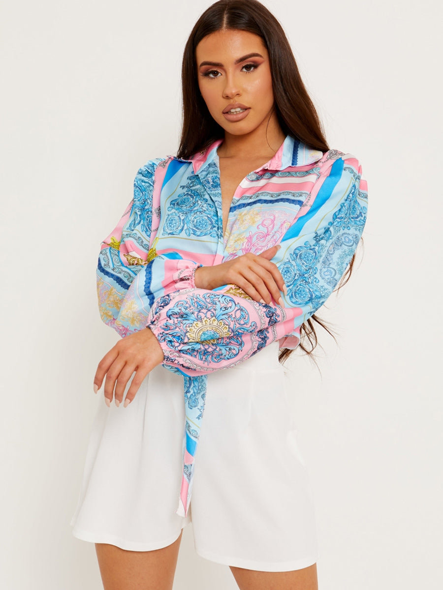 Patterned Print Tie Knot Shirt Top