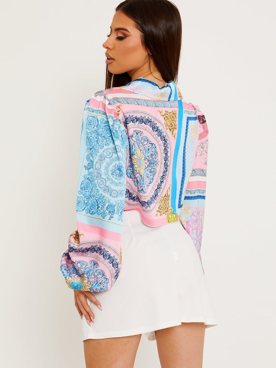 Patterned Print Tie Knot Shirt Top