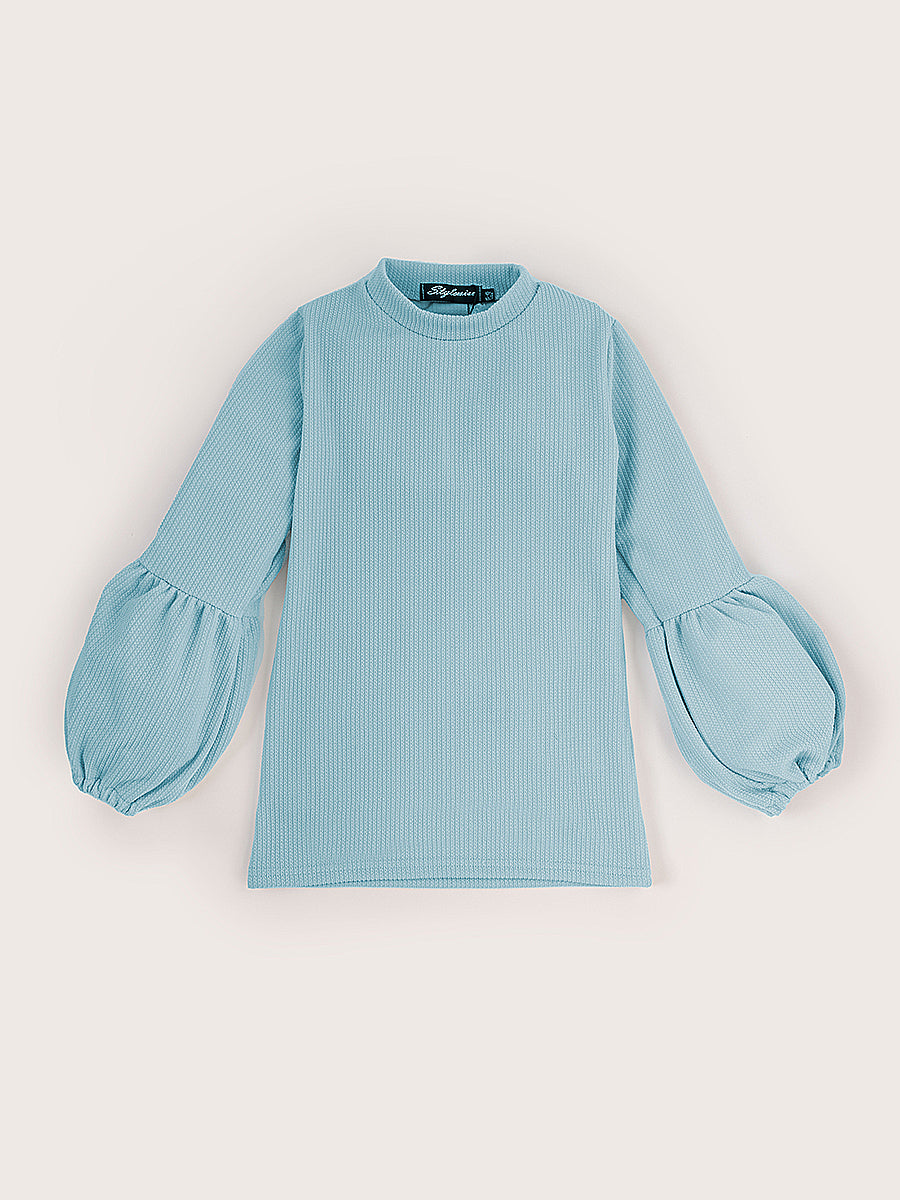 Kids Balloon Sleeve Ribbed Top & Flared Trouser Co-ord