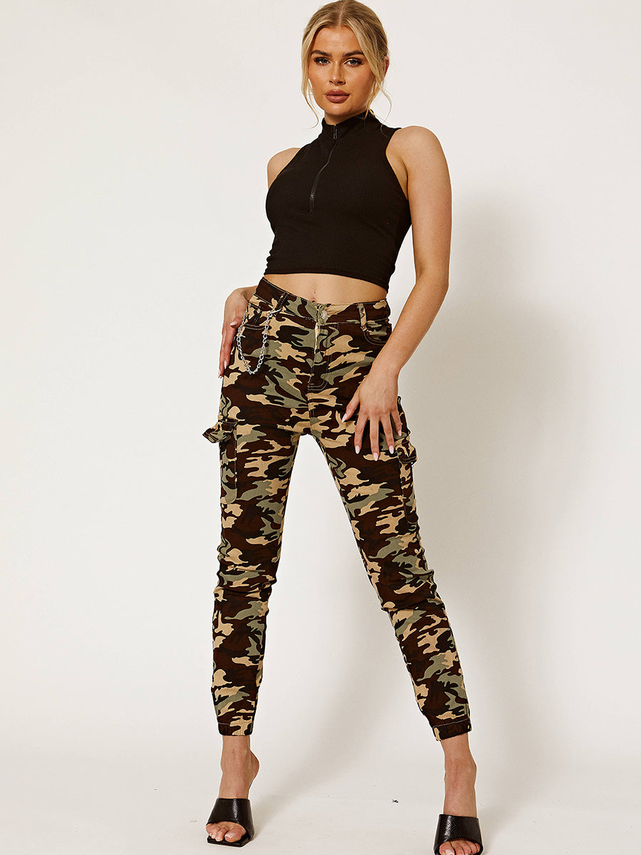 Camouflage Combat Chain Cargo Jeans Trousers