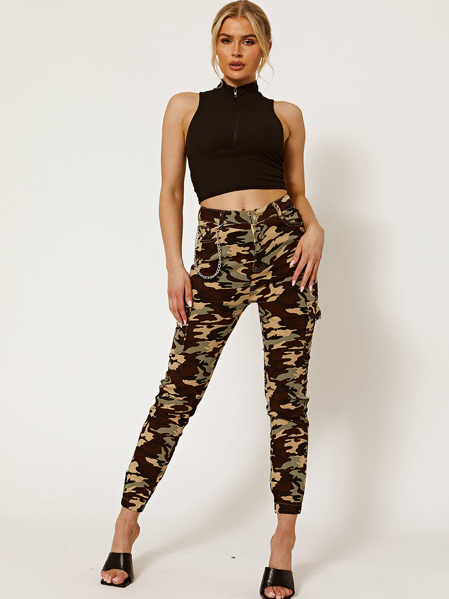 Camouflage Combat Chain Cargo Jeans Trousers