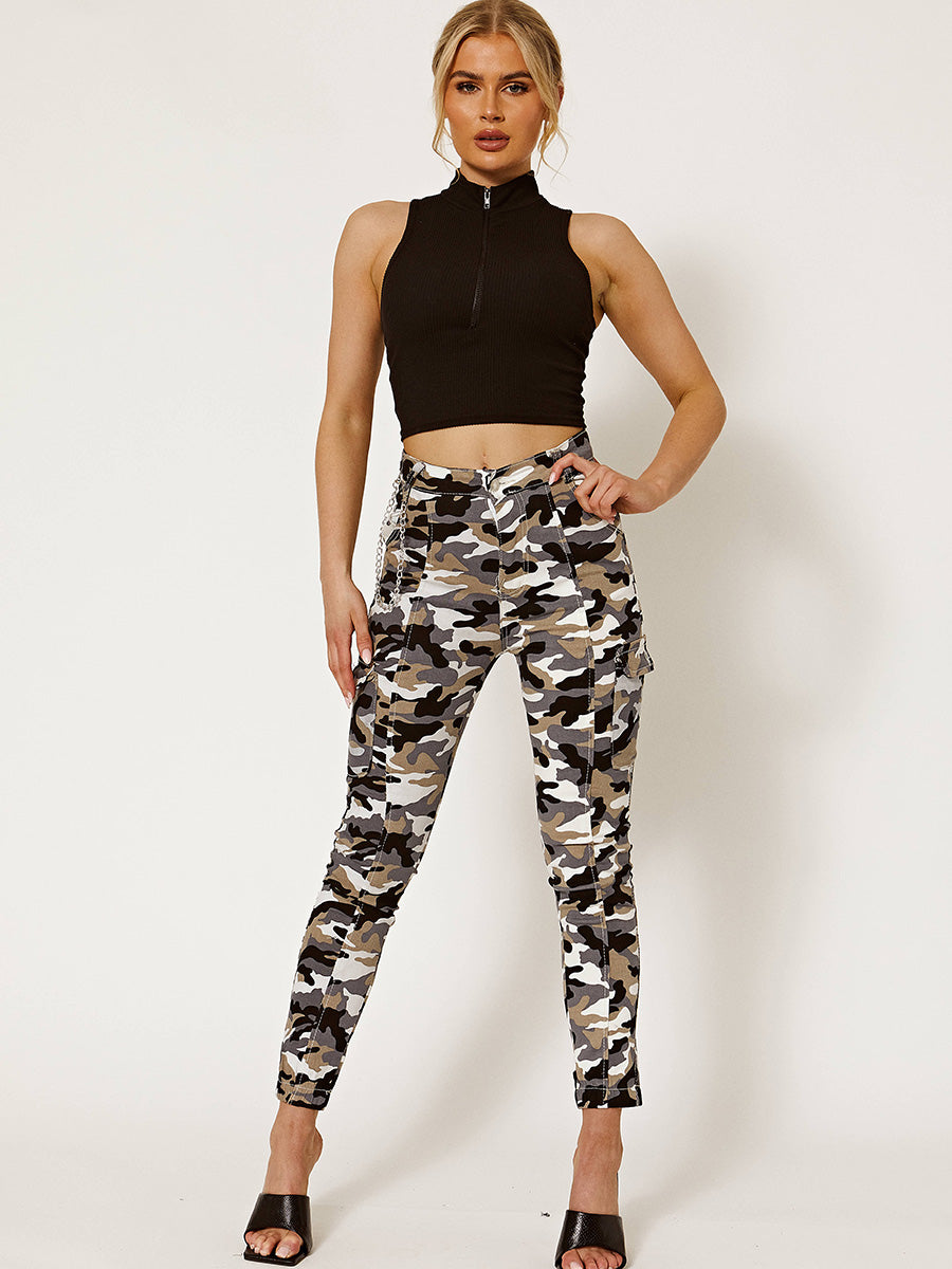 Camouflage Combat Chain Cargo Jeans Trousers