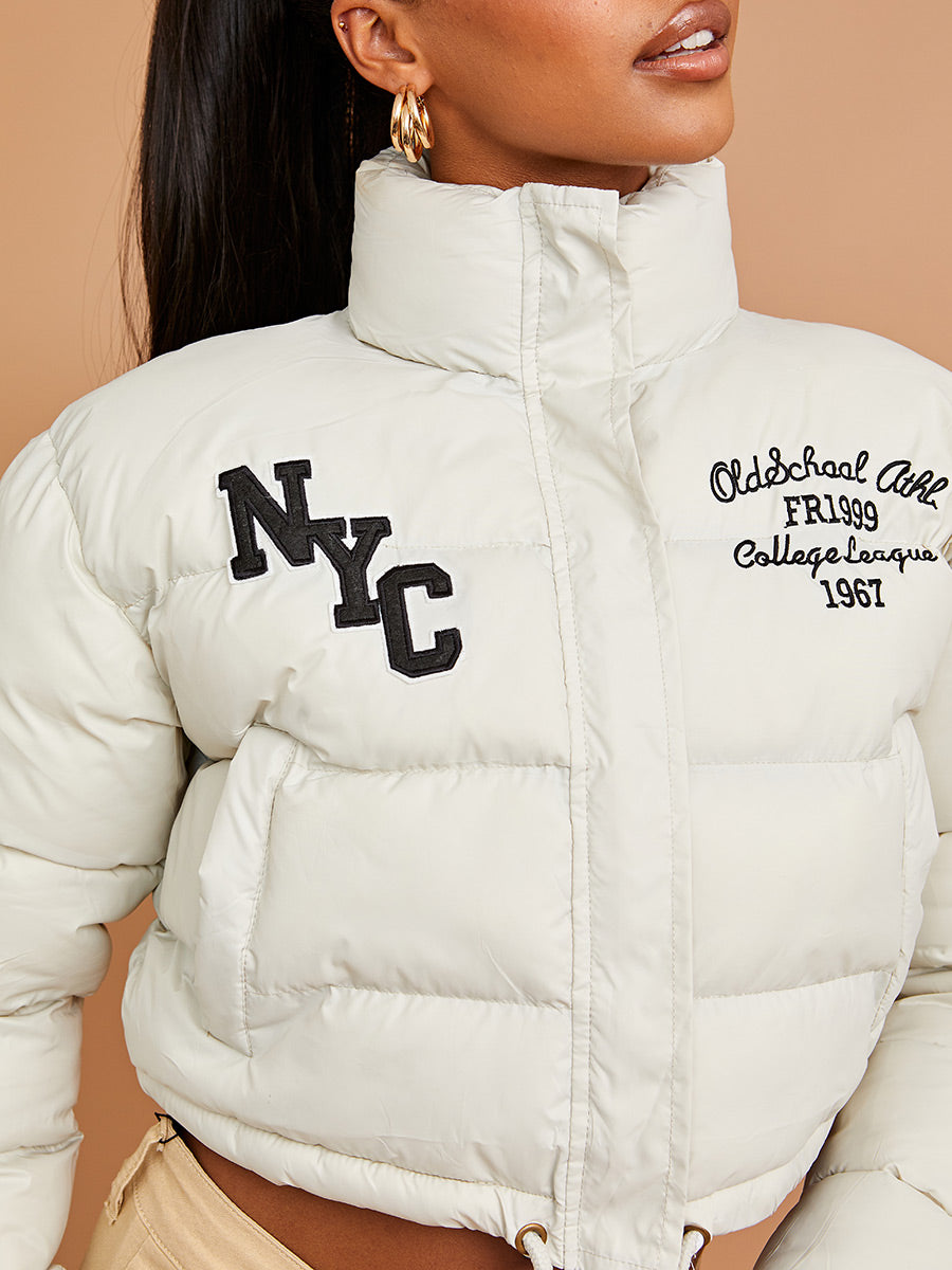 NYC Embroidered Cropped Puffer Jacket