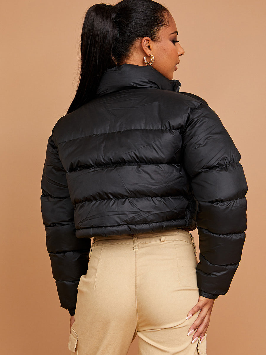 NYC Embroidered Cropped Puffer Jacket