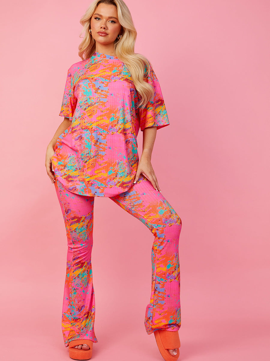 Paint Splash Oversized Top & Flare Trouser Co-ord