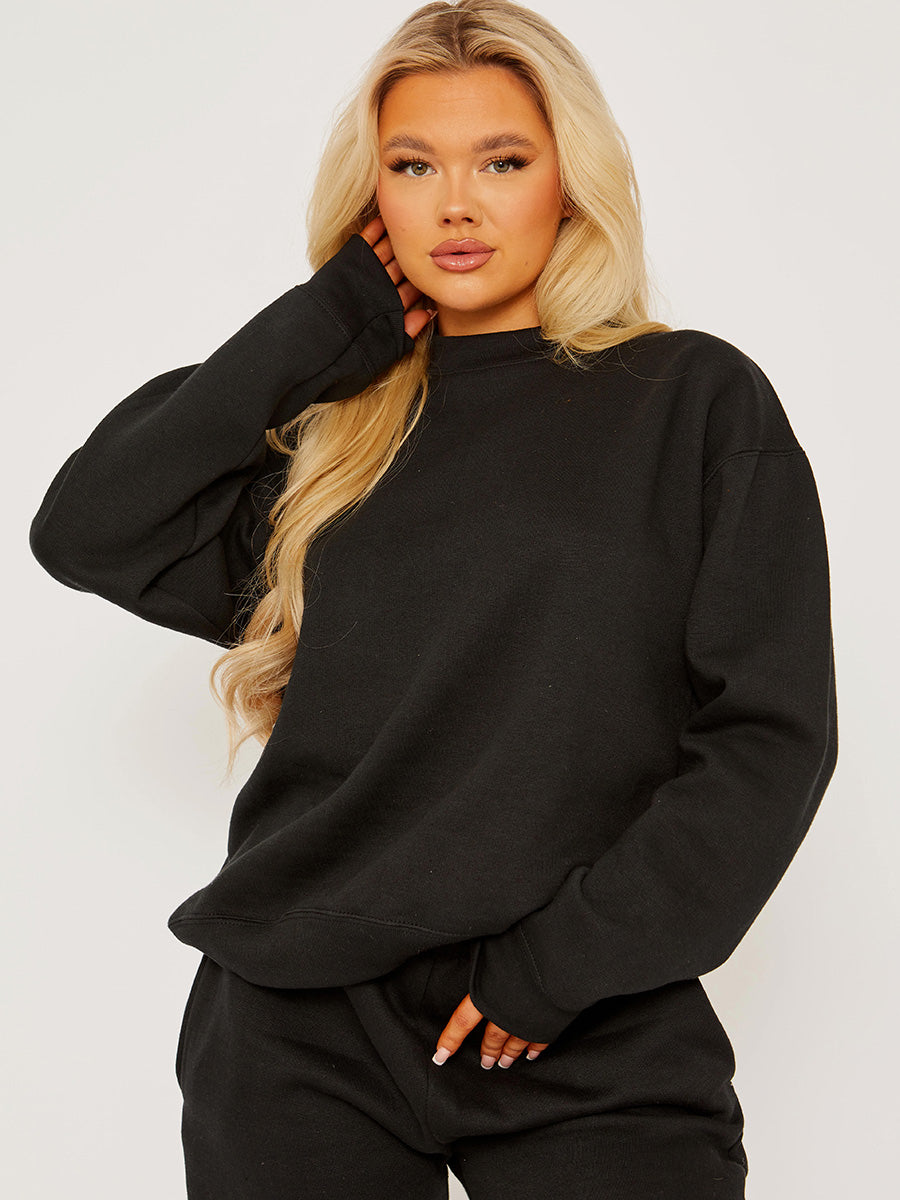 Oversized Plain Sweatshirt & Jogger Fleeced Co-ord
