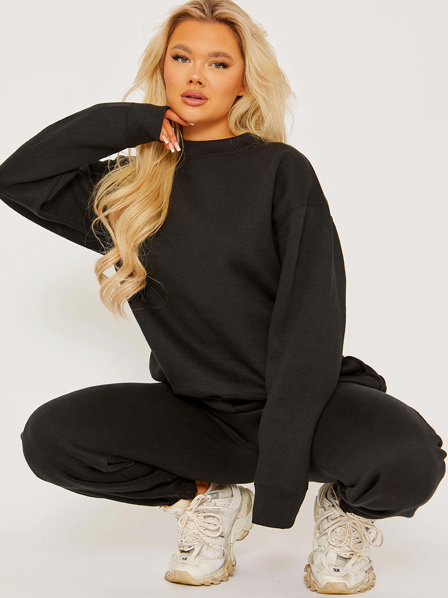 Oversized Plain Sweatshirt & Jogger Fleeced Co-ord