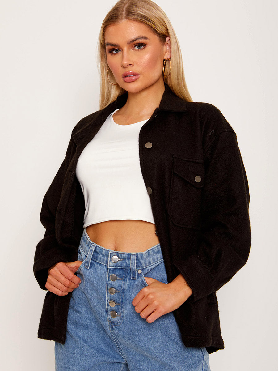 Plain Classic Thick Shirt Jacket Shacket