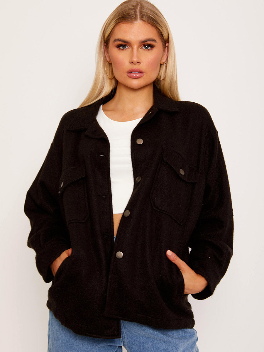 Plain Classic Thick Shirt Jacket Shacket