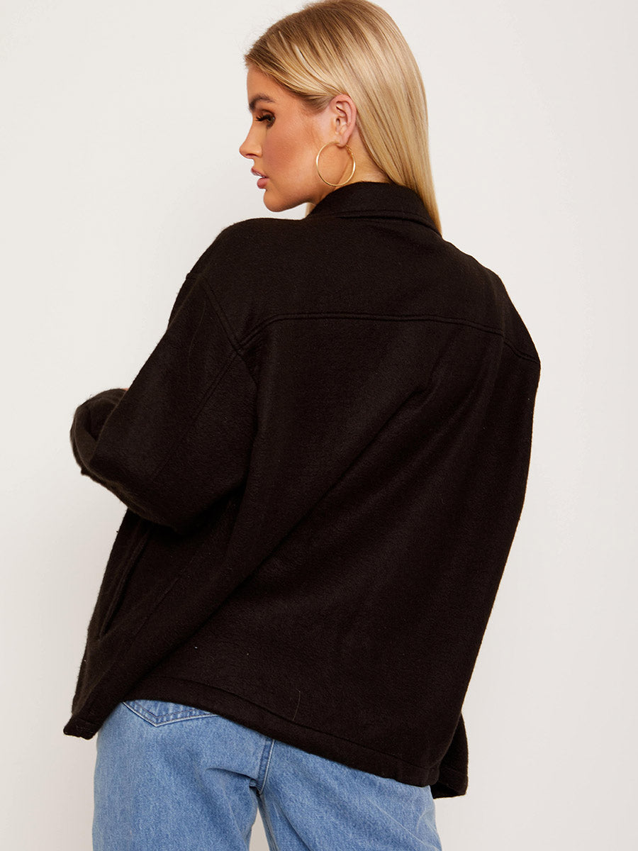 Plain Classic Thick Shirt Jacket Shacket
